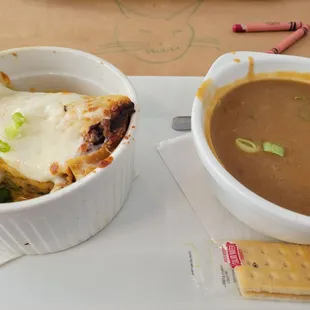 Crawfish lasagna and chicken and sausage gumbo