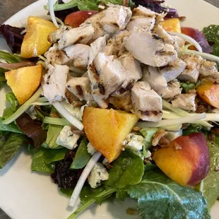 Peach pecan salad with grilled chicken.