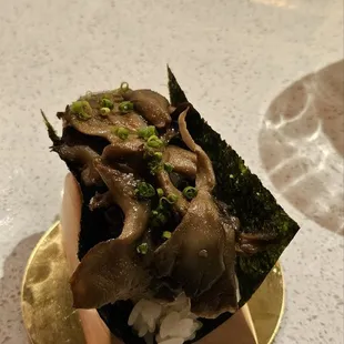 a close up of a piece of food