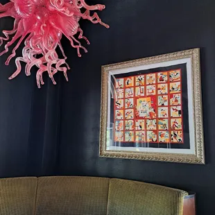 a pink chandelier hanging from the ceiling