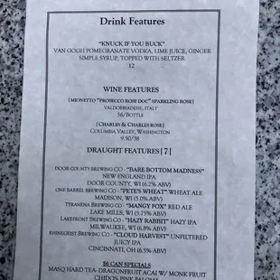 Drink Features Menu