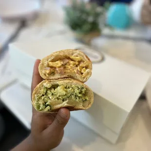 Top: Southwest - Ham, Egg, Cheese, Salsa &amp; Jalapeno  Bottom: Spinach Egg &amp; Feta  Both are $2.98 each.  IG: @ohmyono