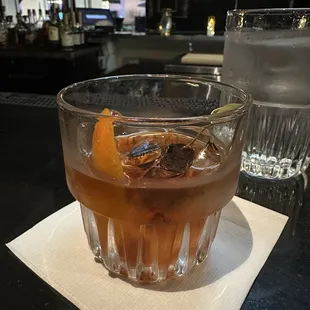 Old Fashioned! With Ancho Reyes Liqueur and a touch of Blackberry Liqueur. Nice bite!