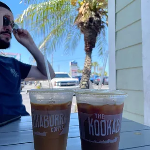 Yummy in my tummy left is the diesel Aussie w heavy cream right is w oat milk. Collin says it has a zingy after taste whatever that means
