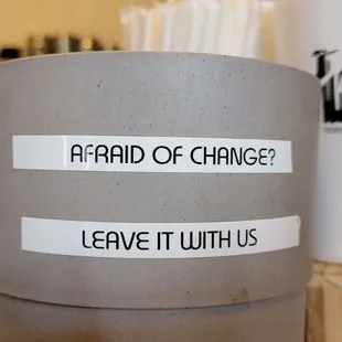 a cup with a sticker on it