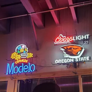 a neon sign in a restaurant