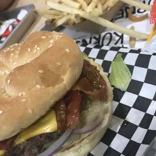 Bacon Cheese Burger with fries