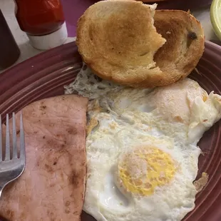 Ham &amp; eggs with in house baked bread.