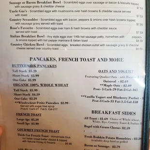 Breakfast menu