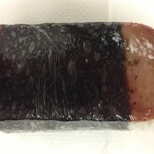 Spam musubi with furikake rice.  I did not taste teri/soy sauce marinade, which I prefer.  (3.5 stars).
