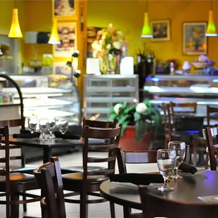 empty tables and chairs