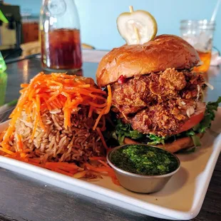 Unbelievably good chicken sandwich and Afghan rice