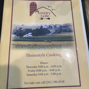 the menu for the restaurant