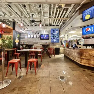 Ordering counter on the right. Seating on the left.