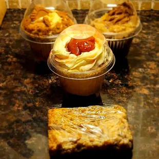 Strawberry shortcake..German chocolate  and biscoff cupcakes and a cookie bar.