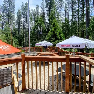 Outside seating at Bunny Slope Cafe at the Kyburz Lodge in Kyburz, CA