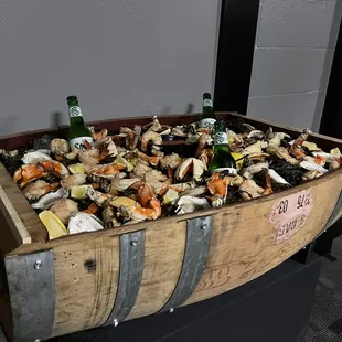 The captain&apos;s raw bar, cleverly presented in an empty barrel.