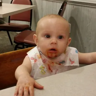Babies get sad when their spaghetti runs out.