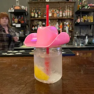 EVERY DRINK COMES WITH THIS COWBOY HAT CUP! EVERY DRINK! DID YOU HEAR ME? OKAY