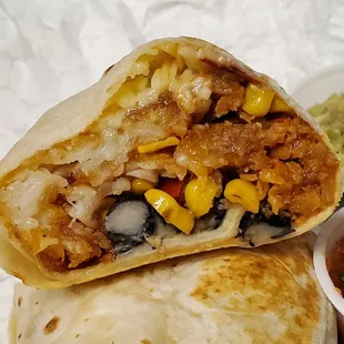 Inside the housemade vegan chorizo burrito