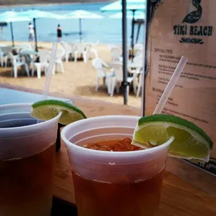 two cups of drink on a table