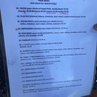 a menu for the lake house kitchen