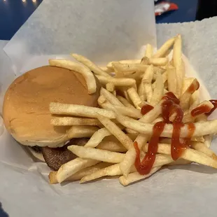 Bacon cheeseburger and French Fries