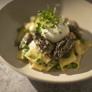 Handmade Tagliatelle Pasta &quot;Carbonara&quot;*
egg, pancetta, buttered ramps &amp; sauteéd morels