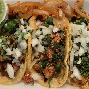 3 tacos with carmelized onions too!