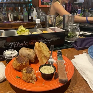 a plate of food on a bar counter