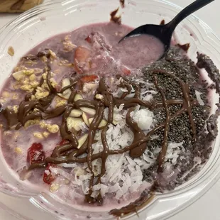 Very watery Acai Protein Bowl, with very little fruit, granola, etc. $12 plus a tip.