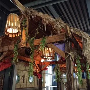 Thatched roof and lamps