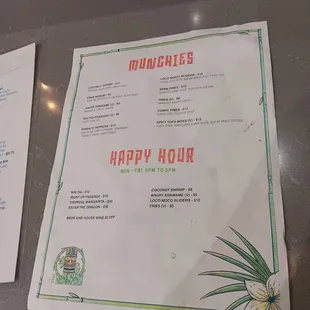 Food and happy hour menu