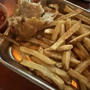 Fish and chips. It was stone cold upon arrival.