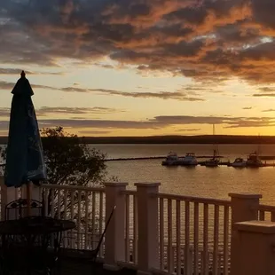 a sunset over the water