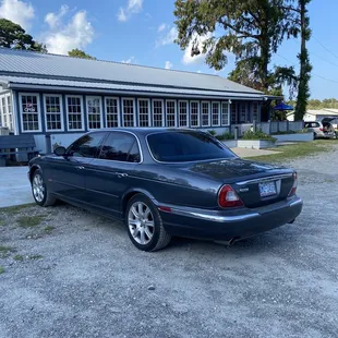 a car parked in front of a building