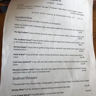 Lunch menu