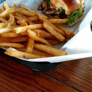 Burger and sour cream and chive fries