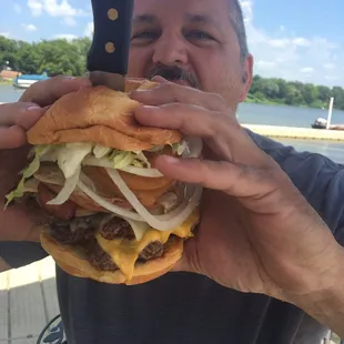 This is the biggest burger. If you eat it all yourself, you get a feee dessert.