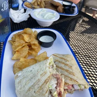 Honey mustard chicken wrap (grilled) and chicken strips and fries