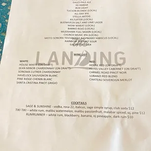 drink menu.    I think since its beach vibe, beers from San Diego?   Mexico?  Perhaps description of beer?