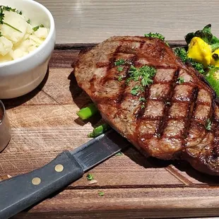 Ribeye steak  it's cooked perfectly.