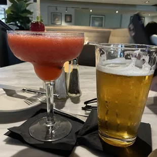 Strawberry margarita and beer