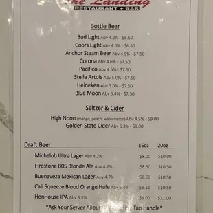 Beer menu