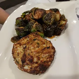 Crab cake and double Brussel sprouts