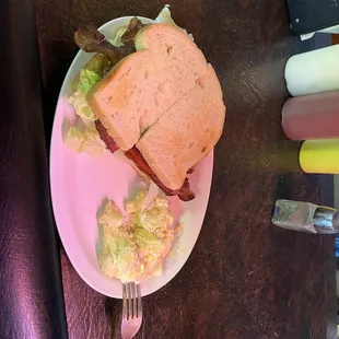 Nice filling BLT on sourdough with a side of potato salad. Delicious