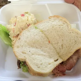 Roast beef cheese and avocado with potato salad