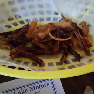 OLD, BURNT fries in the bottom of our baskets!  Yuck!