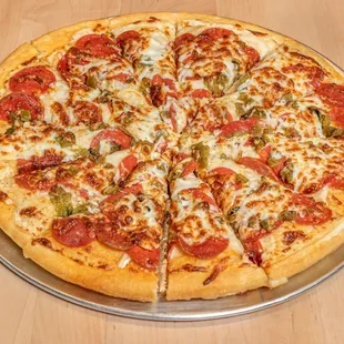 Pepperoni &amp; Green Chile Pizza. A local favorite.