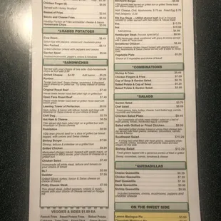 Menu with pricing as of 4/3/24